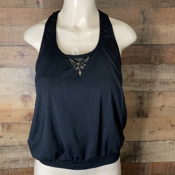 Gianni Bini Black Blouson Tankini Swimsuit Top Laser Cut Back Size Small - Picture 2 of 13